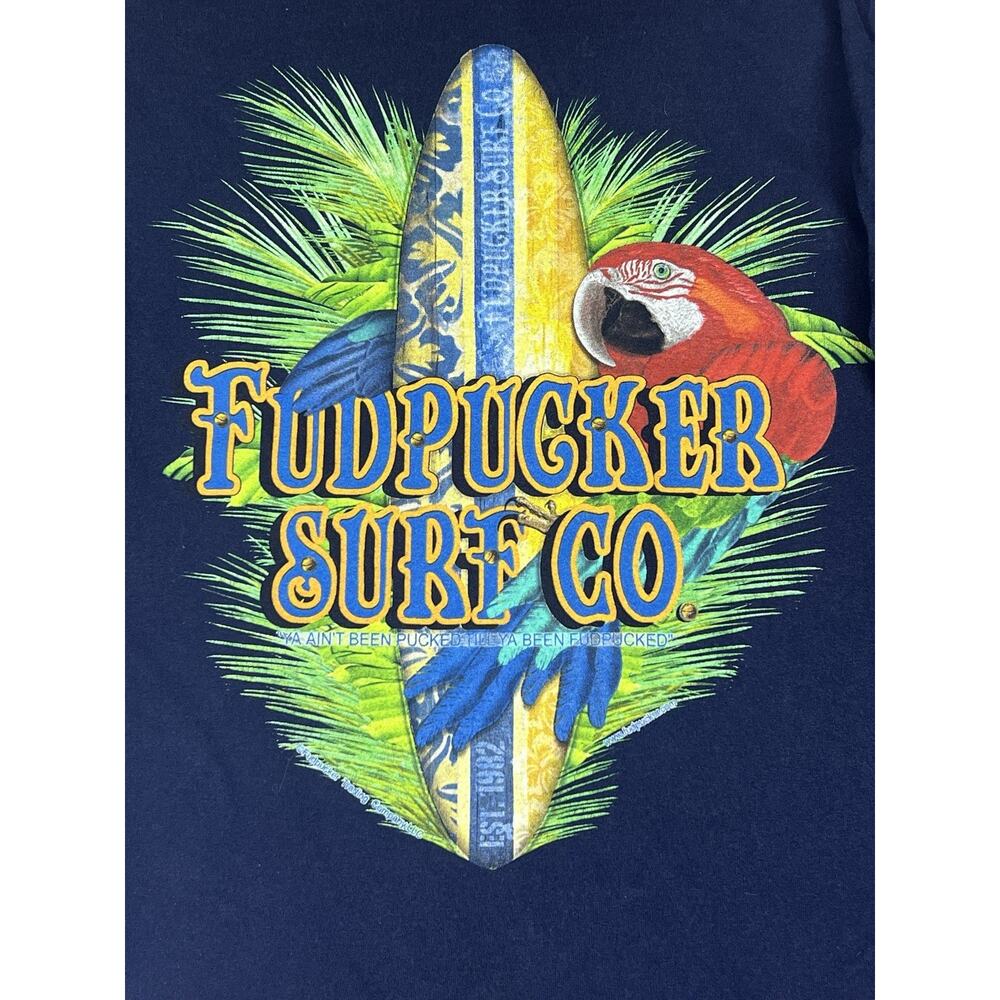 Fudpucker Surf Co Long Sleeve Shirt Men’s Medium Blue Parrot Graphic